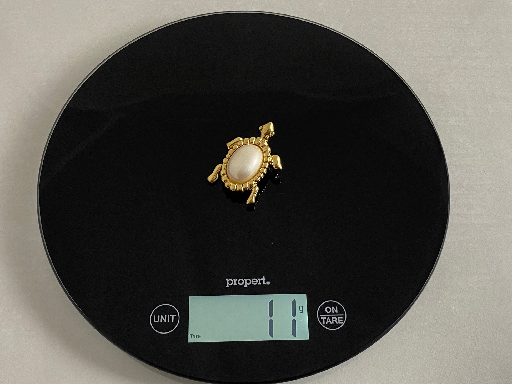 Vintage TRIFARI Gold-Tone Turtle Brooch | Pearlized Lucite Cabochon - Busy Bowerbird
