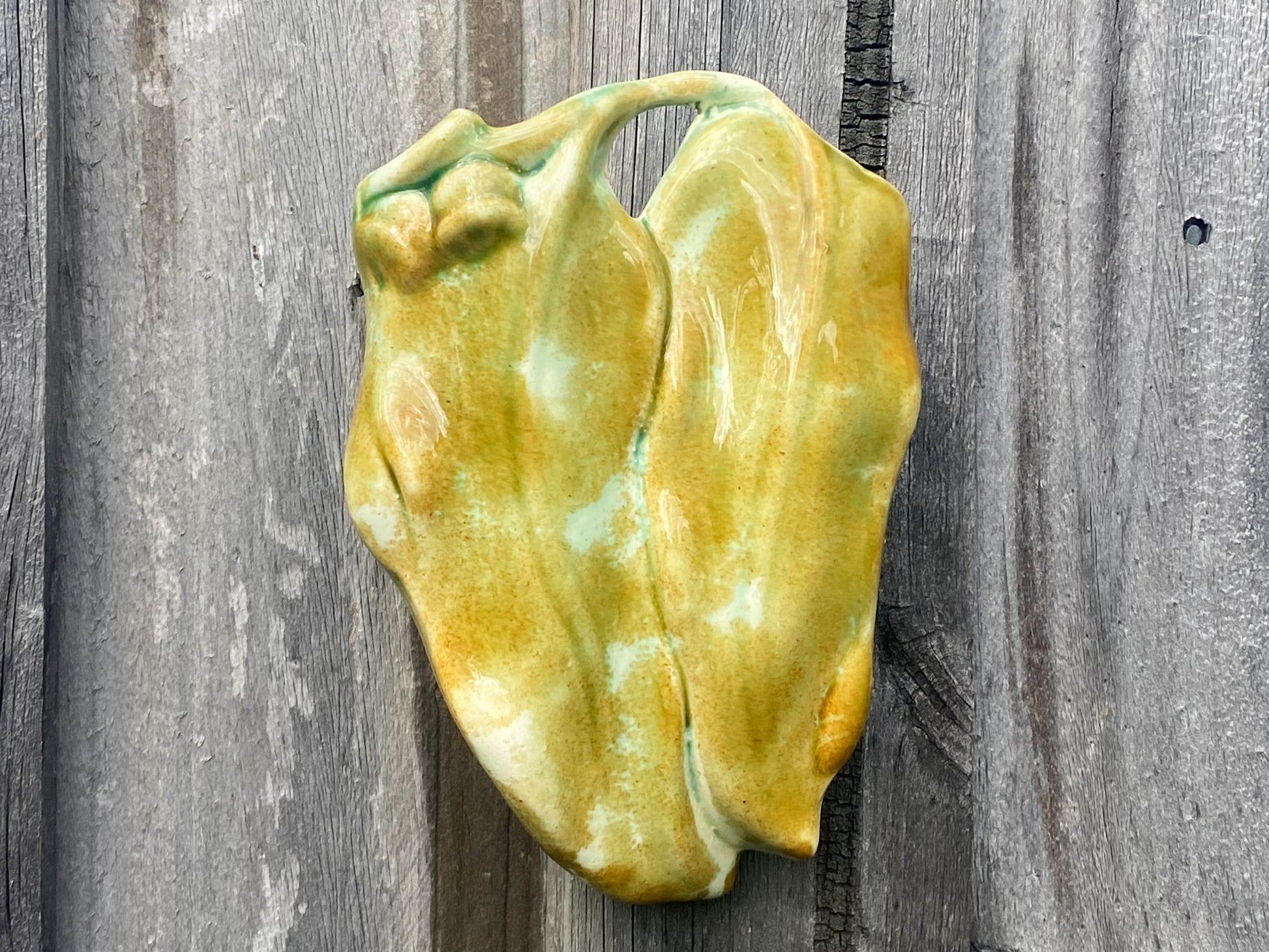 Vintage Australian Pottery Gum Leaf & Gum Nut Wall Vase - Busy Bowerbird