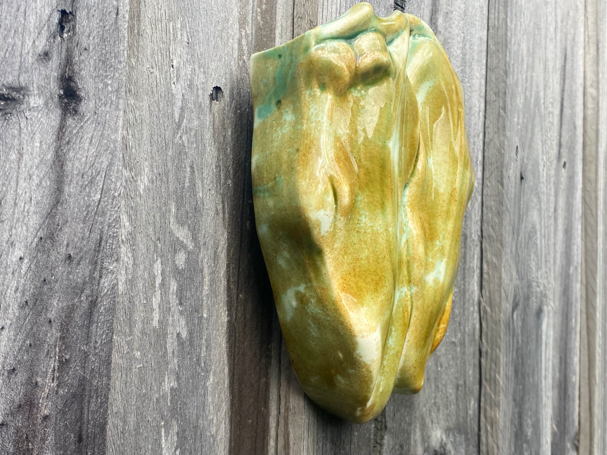 Vintage Australian Pottery Gum Leaf & Gum Nut Wall Vase - Busy Bowerbird