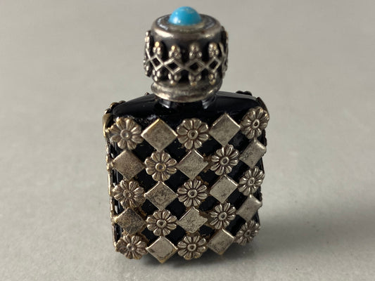 1920s/30s FRENCH Miniature Black Amethyst Perfume Bottle with Silver Overlay - Busy Bowerbird