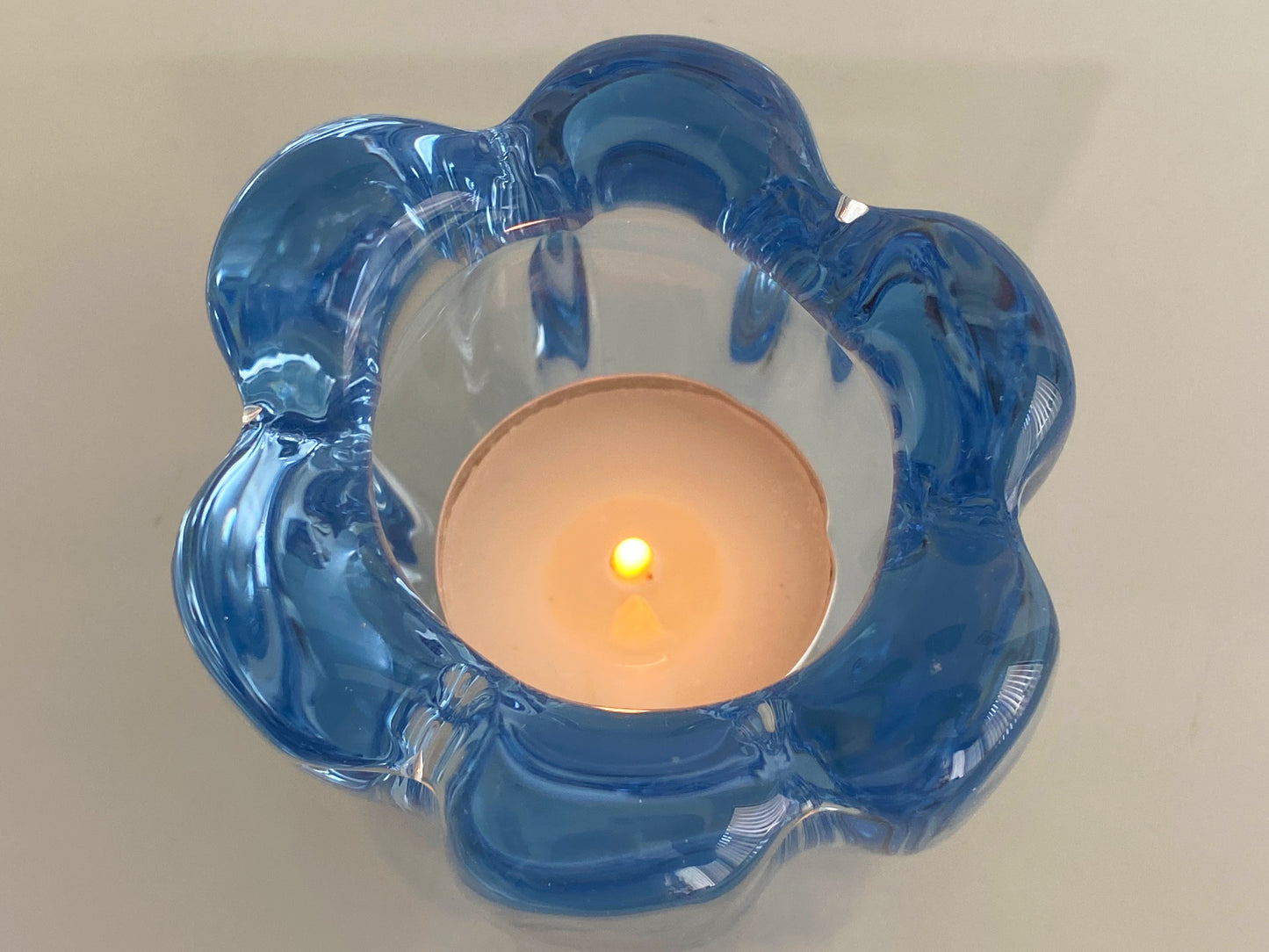 1960s ORREFORS Ice-Blue Glass Votive Candle Holder | 'Stella Polaris' Style - Busy Bowerbird