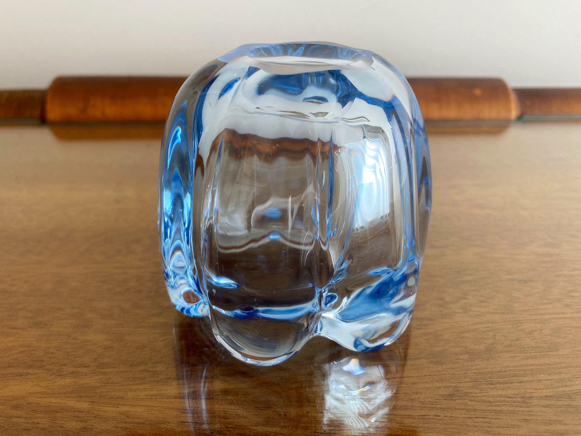 1960s ORREFORS Ice-Blue Glass Votive Candle Holder | 'Stella Polaris' Style - Busy Bowerbird