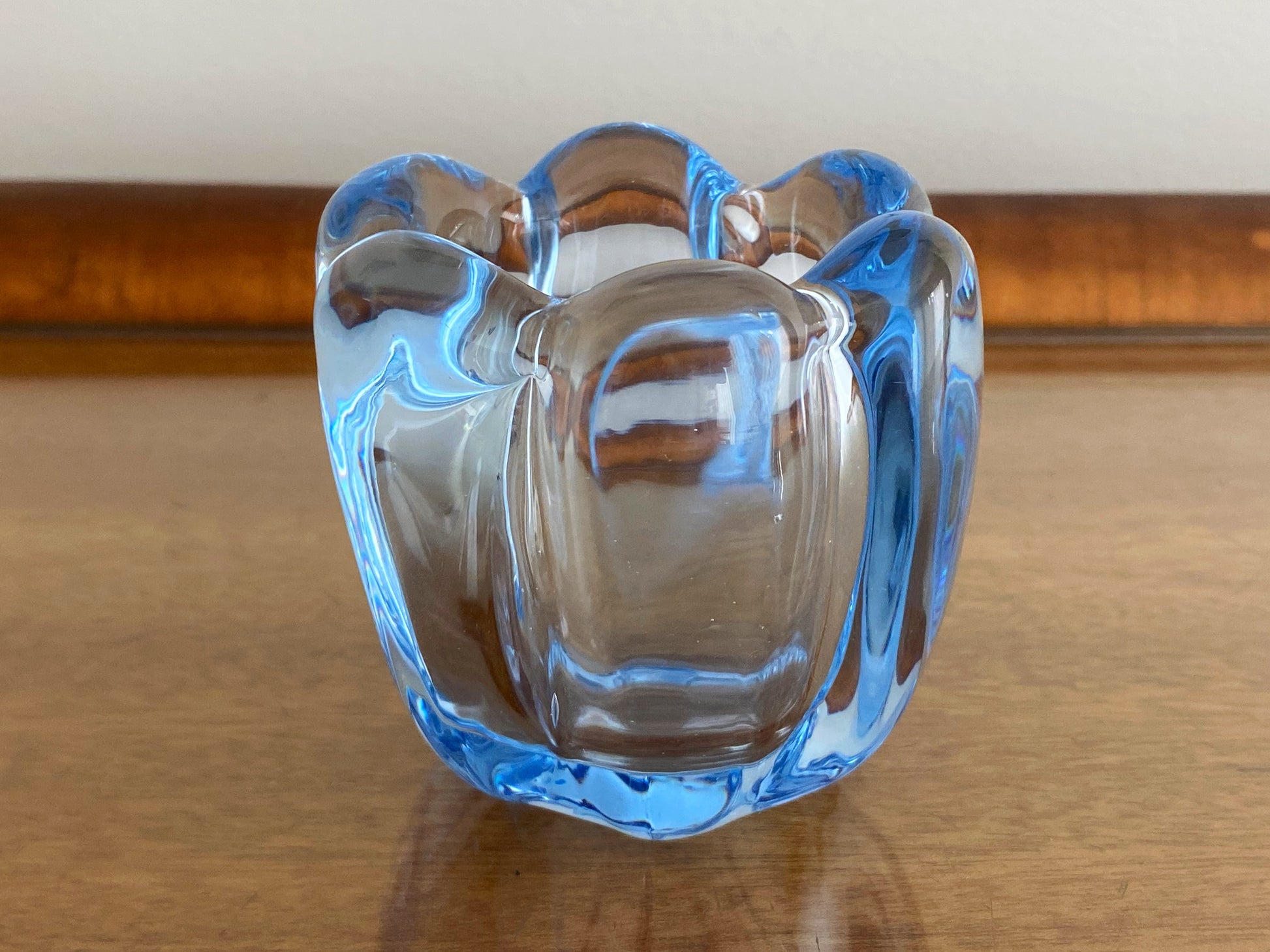 1960s ORREFORS Ice-Blue Glass Votive Candle Holder | 'Stella Polaris' Style - Busy Bowerbird