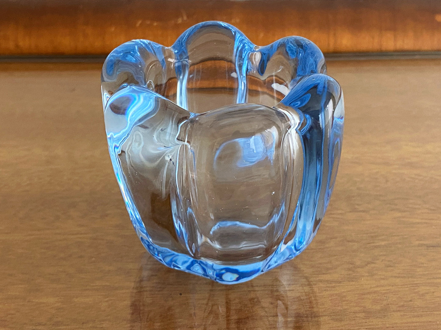 1960s ORREFORS Ice-Blue Glass Votive Candle Holder | 'Stella Polaris' Style - Busy Bowerbird