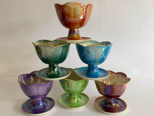 1950s WEMBLEY WARE Set of 6 Harlequin Lusterware Sundae Bowls | Rare! - Busy Bowerbird