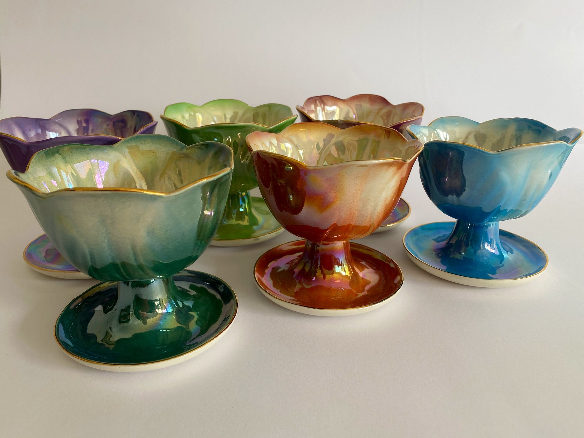 1950s WEMBLEY WARE Set of 6 Harlequin Lusterware Sundae Bowls | Rare! - Busy Bowerbird