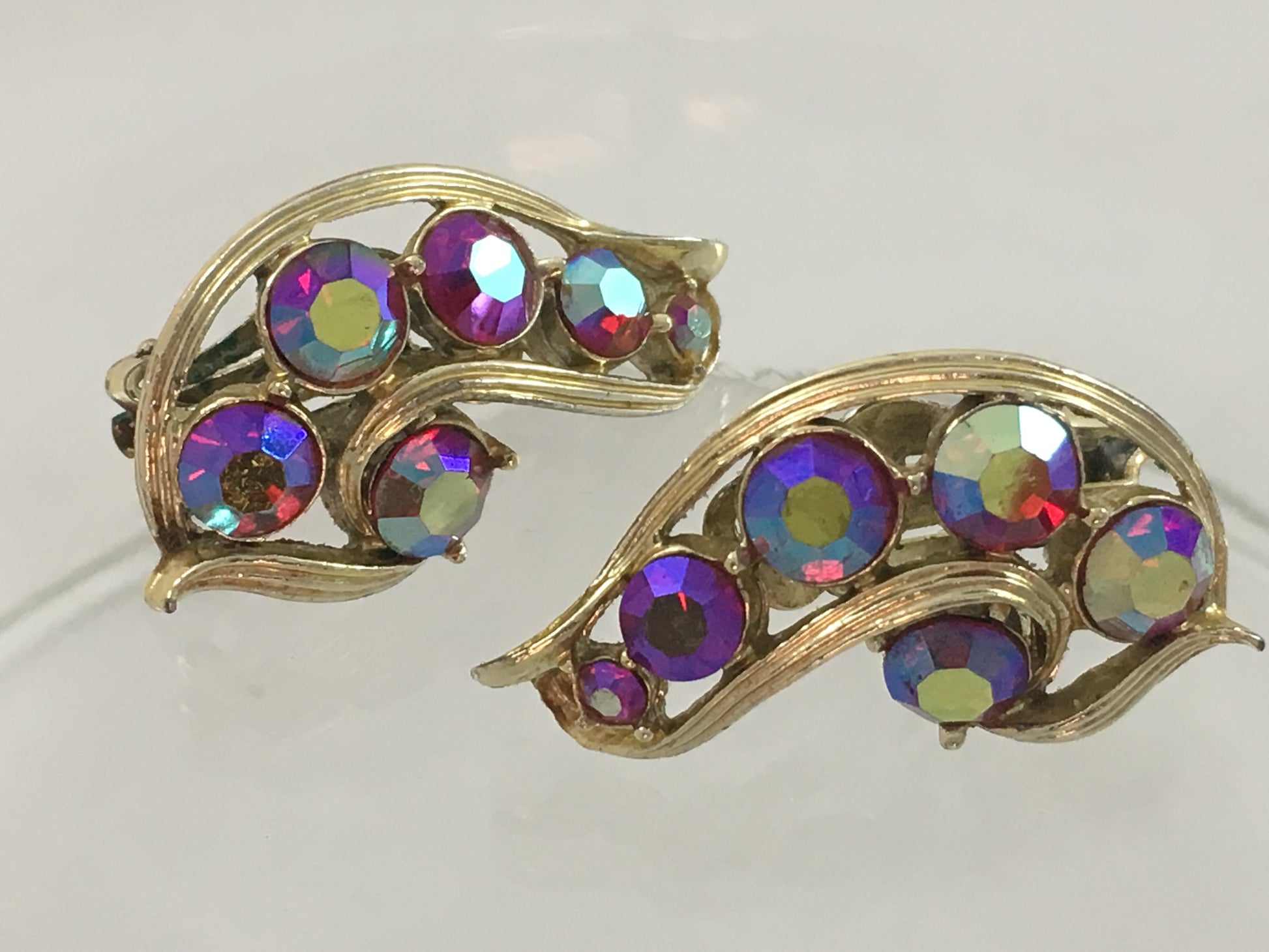 1950s KRAMER Aurora Borealis Rhinestone Choker & Earring Set - Busy Bowerbird