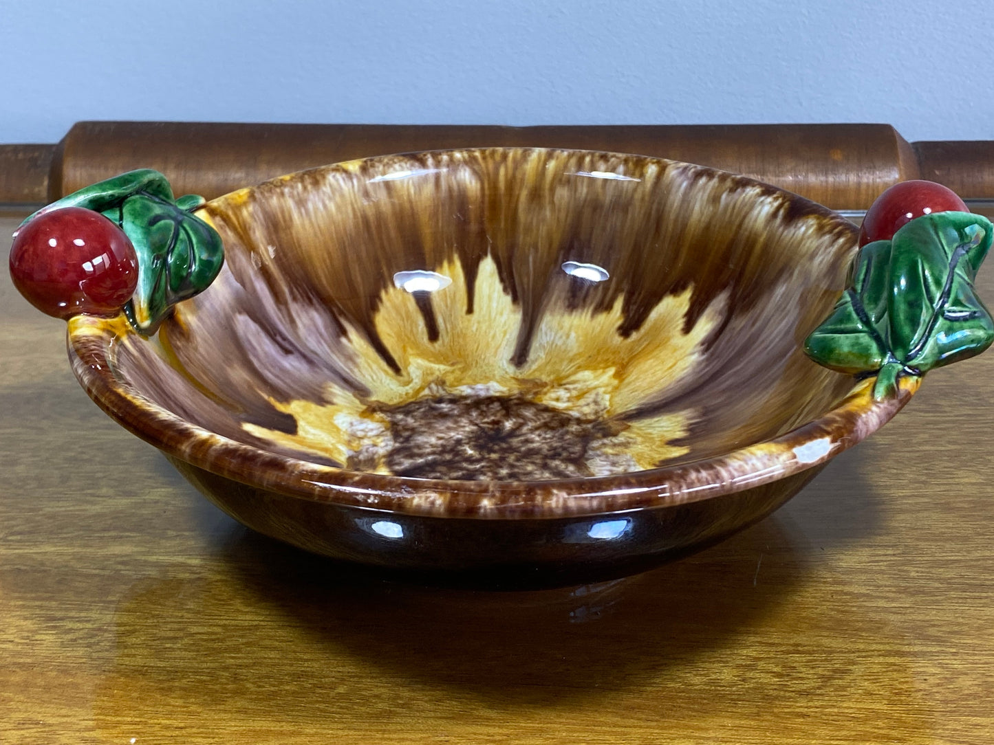 1950s ST. PETER GRAZ Pottery Majolica Drip Glaze Cherry Fruit Bowl - Busy Bowerbird