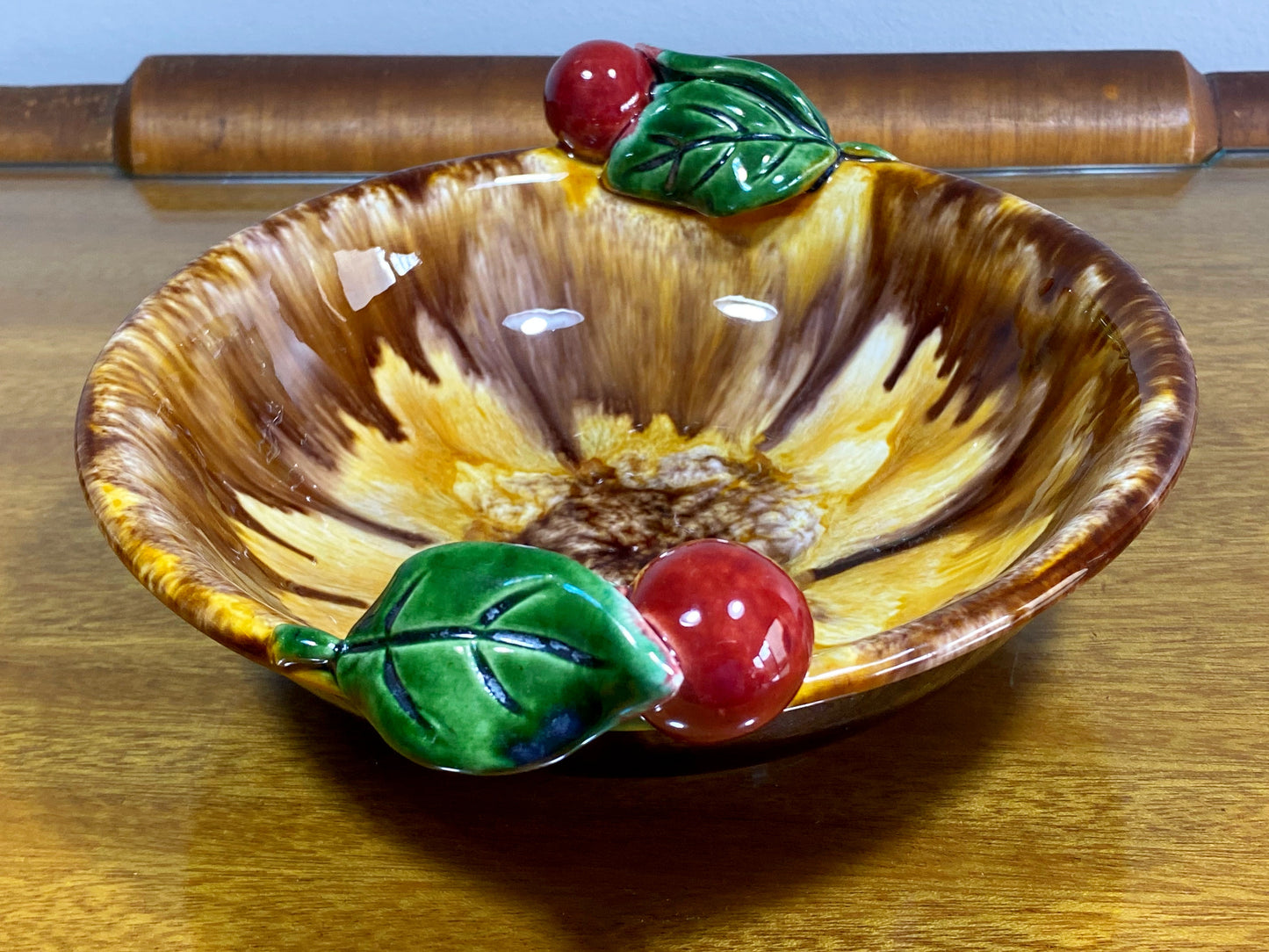 1950s ST. PETER GRAZ Pottery Majolica Drip Glaze Cherry Fruit Bowl - Busy Bowerbird