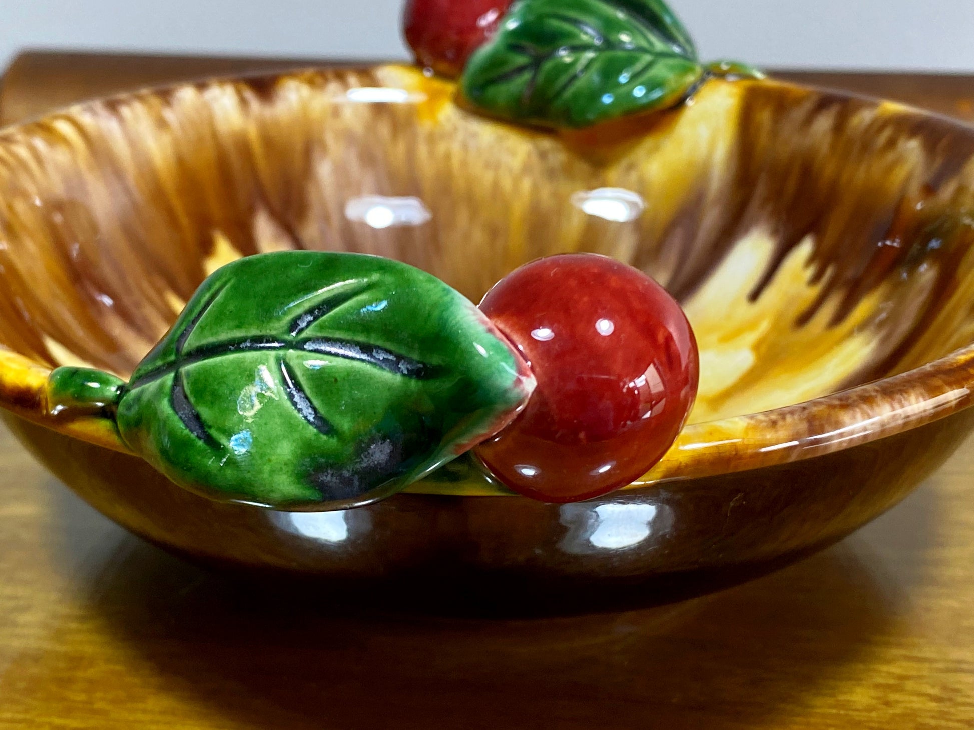 1950s ST. PETER GRAZ Pottery Majolica Drip Glaze Cherry Fruit Bowl - Busy Bowerbird