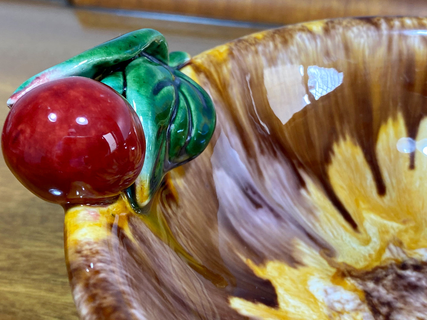 1950s ST. PETER GRAZ Pottery Majolica Drip Glaze Cherry Fruit Bowl - Busy Bowerbird