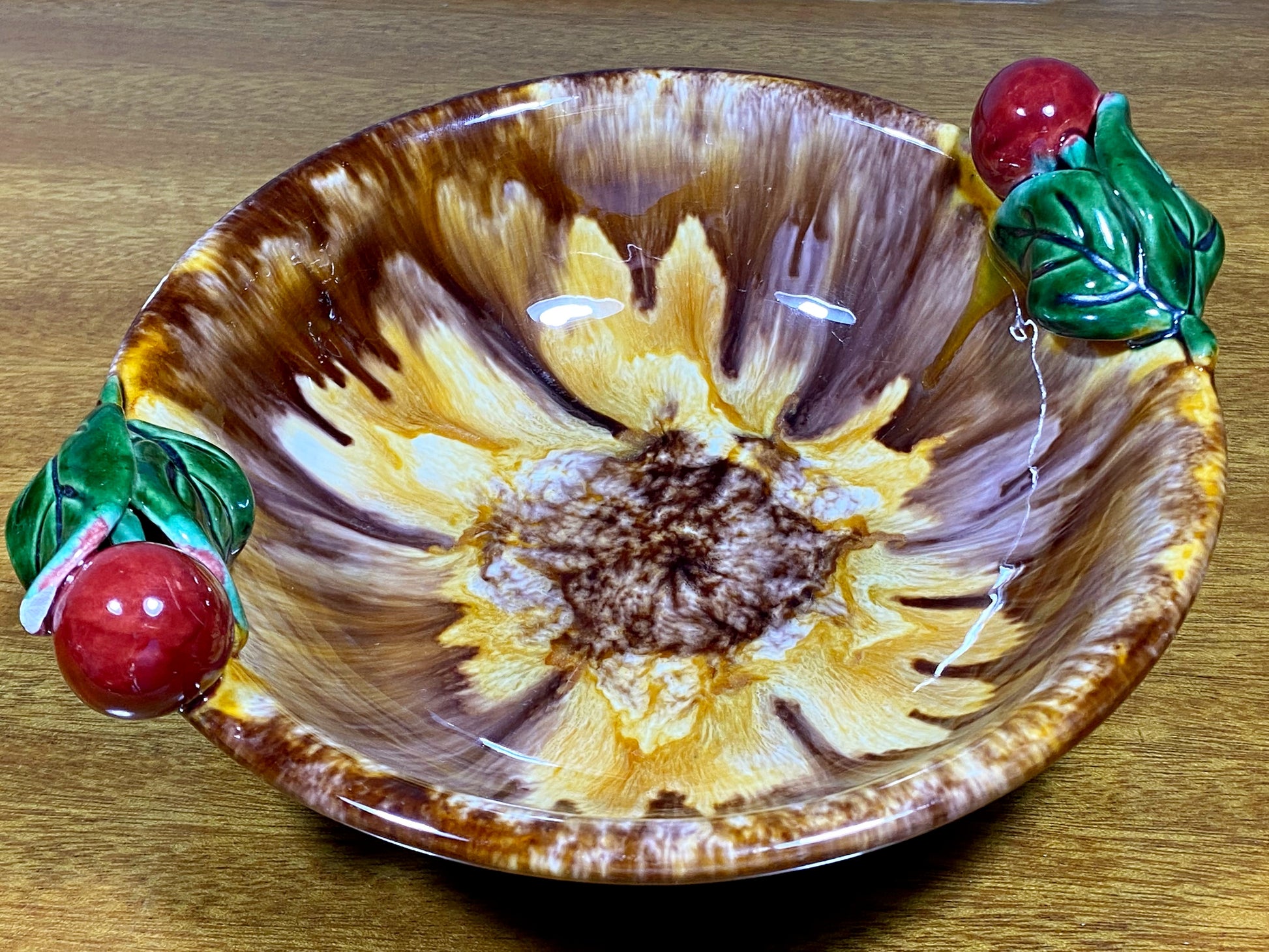 1950s ST. PETER GRAZ Pottery Majolica Drip Glaze Cherry Fruit Bowl - Busy Bowerbird