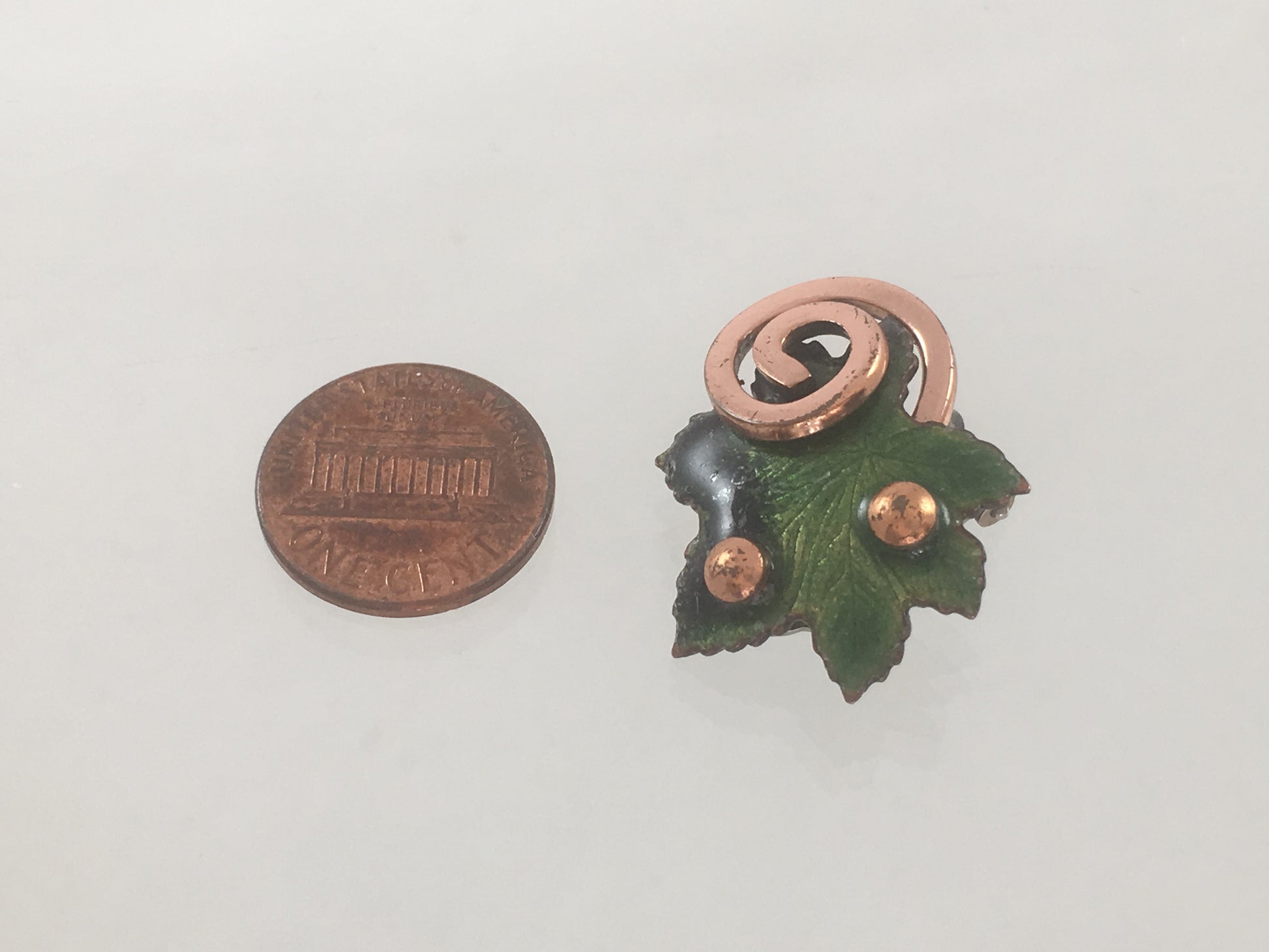 MATISSE Enamel on Copper Green 'Maple Leaf' Brooch & Clip Earring Set - Busy Bowerbird