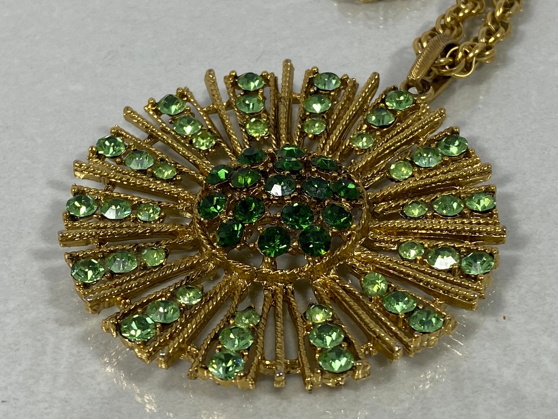 VINTAGE Gold-Plated Green Crystal Pendant Necklace & Earring Set - Busy Bowerbird