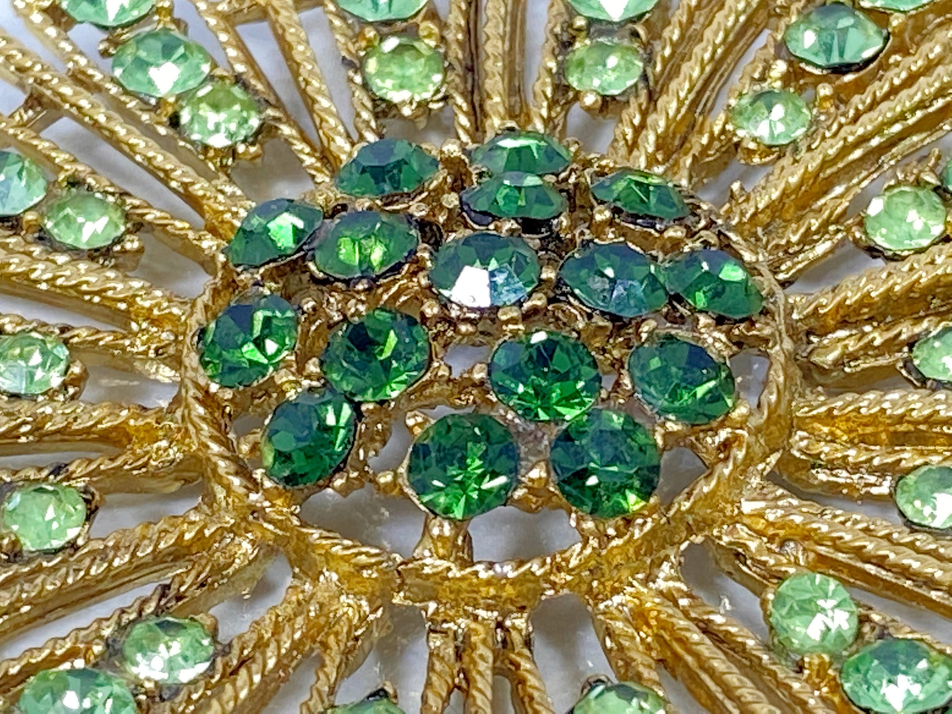 VINTAGE Gold-Plated Green Crystal Pendant Necklace & Earring Set - Busy Bowerbird
