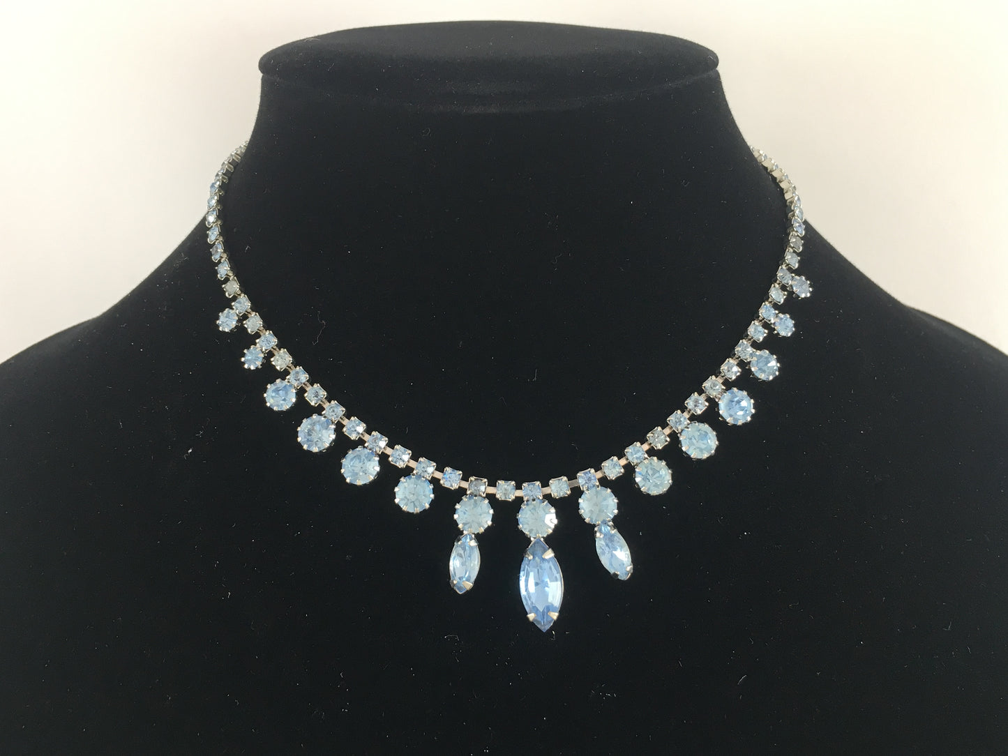 1950s Ice-Blue Crystal Choker with Matching Cocktail Ring - Busy Bowerbird