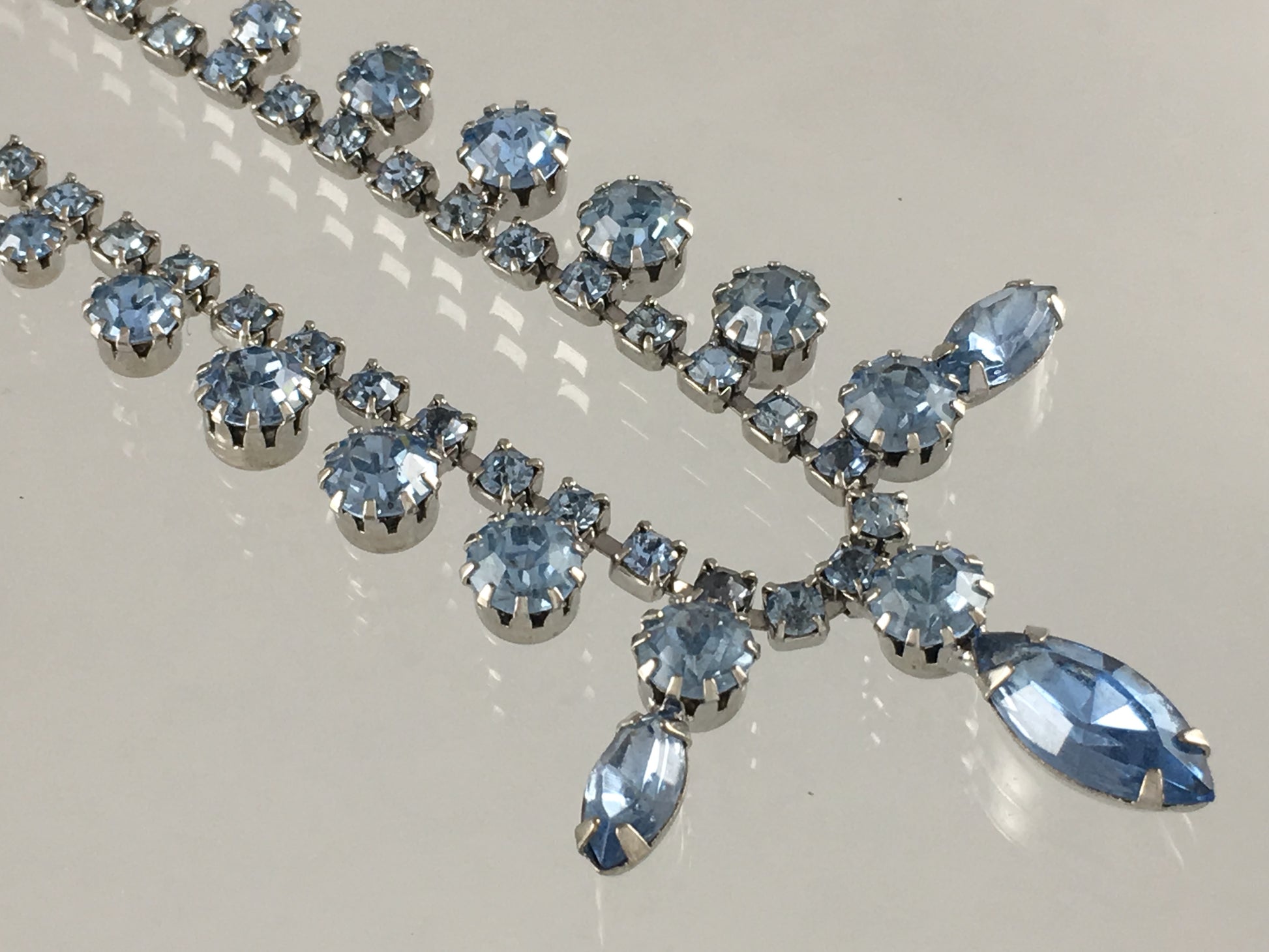 1950s Ice-Blue Crystal Choker with Matching Cocktail Ring - Busy Bowerbird