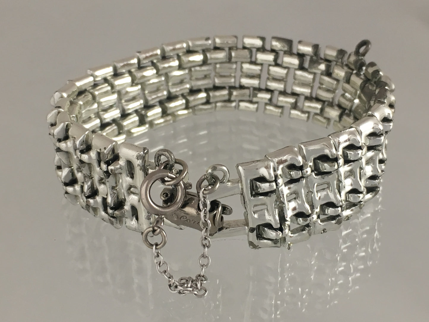 1950s CORO Silver-Tone Link Bracelet with Original Safety Chain - Busy Bowerbird