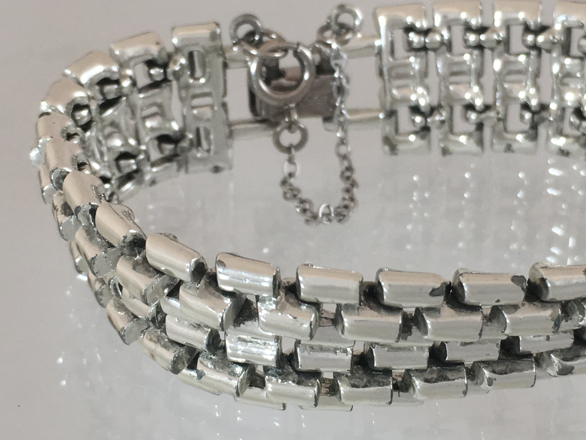 1950s CORO Silver-Tone Link Bracelet with Original Safety Chain - Busy Bowerbird