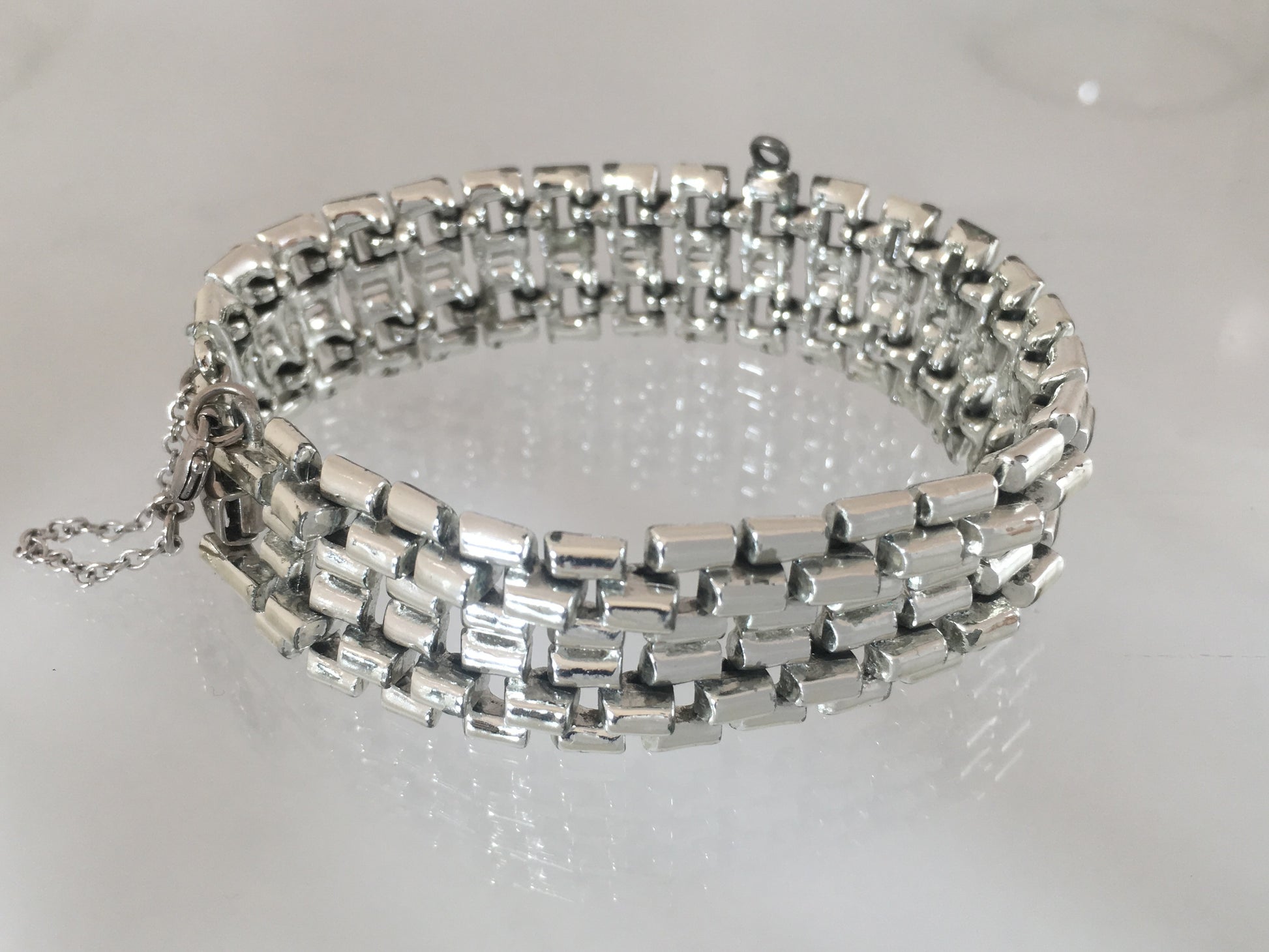 1950s CORO Silver-Tone Link Bracelet with Original Safety Chain - Busy Bowerbird