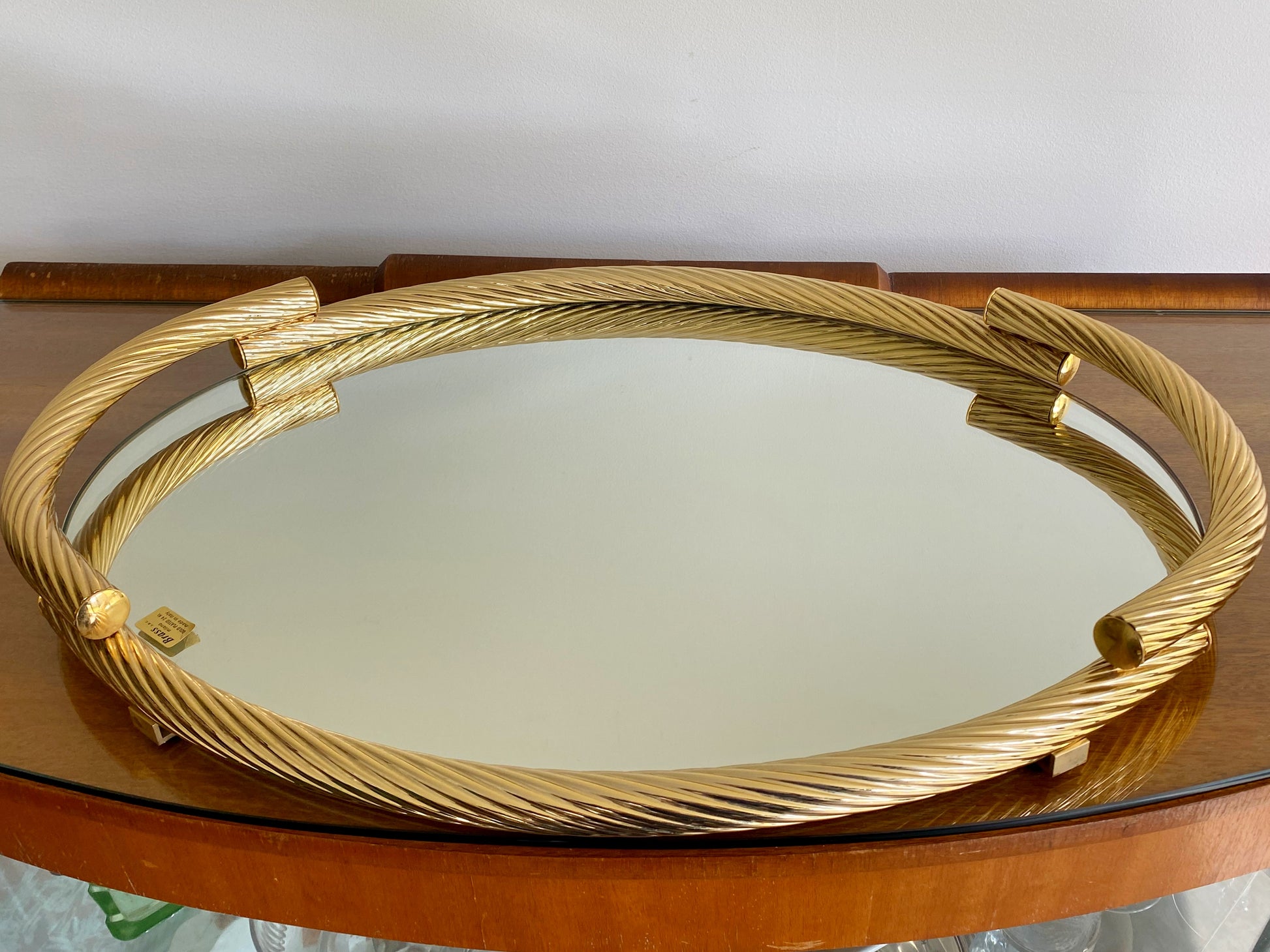 Large Mirrored Serving Tray with 24-karat Gold-Plated Brass Gallery Frame - Busy Bowerbird