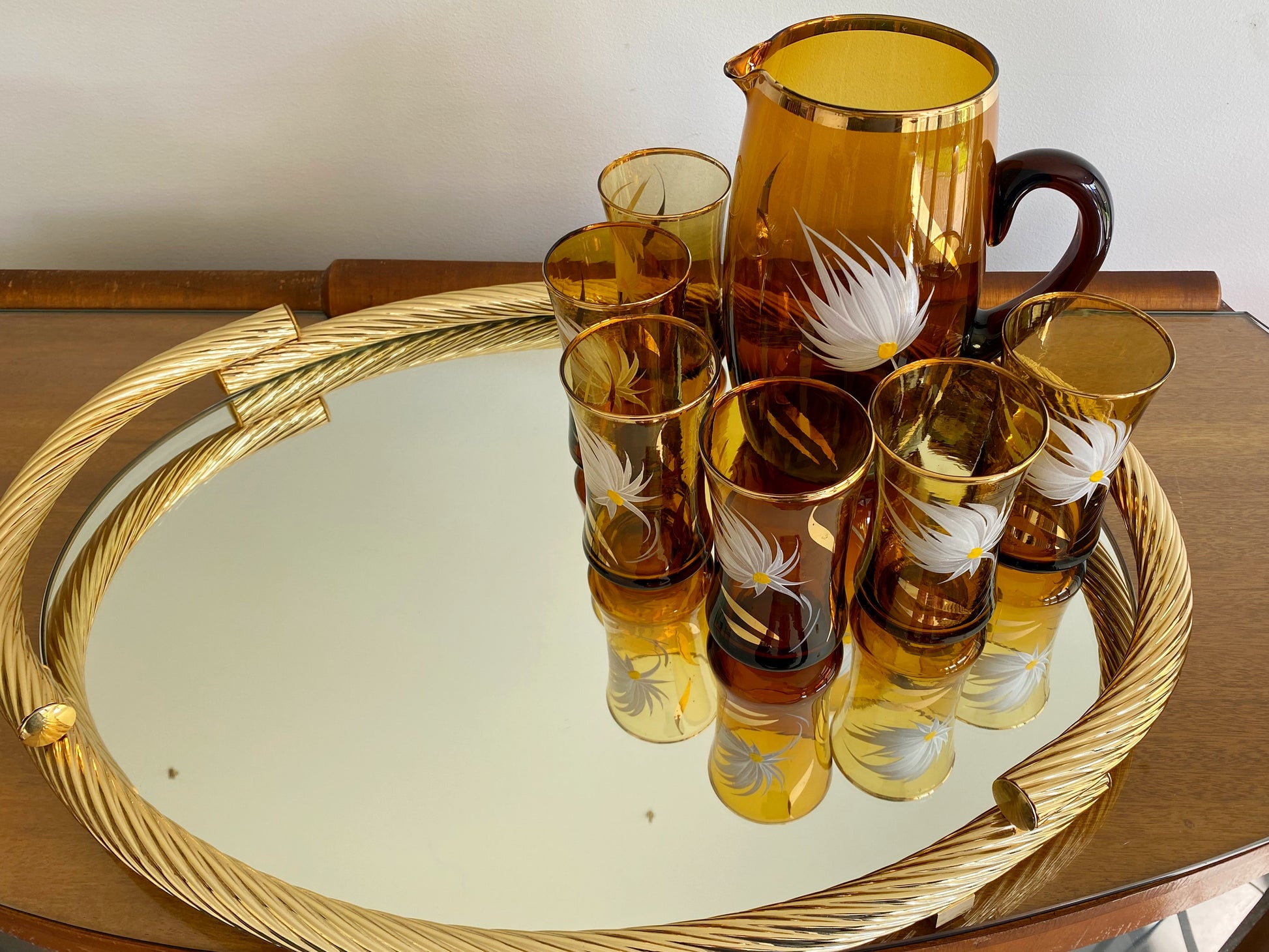 Large Mirrored Serving Tray with 24-karat Gold-Plated Brass Gallery Frame - Busy Bowerbird