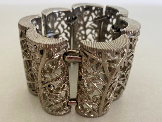 LUCIEN PICCARD Silver-Tone Open-Work 7-Panel Bracelet | Rare Find! - Busy Bowerbird