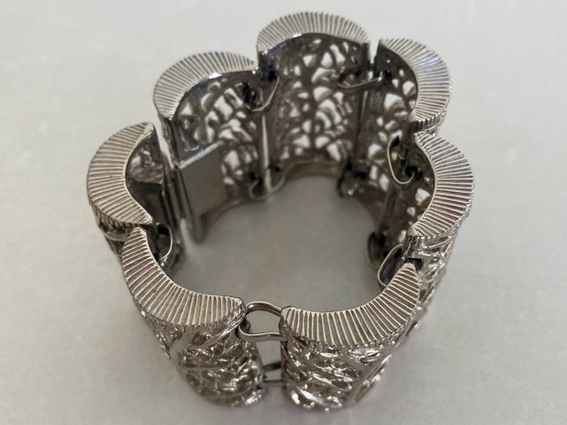 LUCIEN PICCARD Silver-Tone Open-Work 7-Panel Bracelet | Rare Find! - Busy Bowerbird