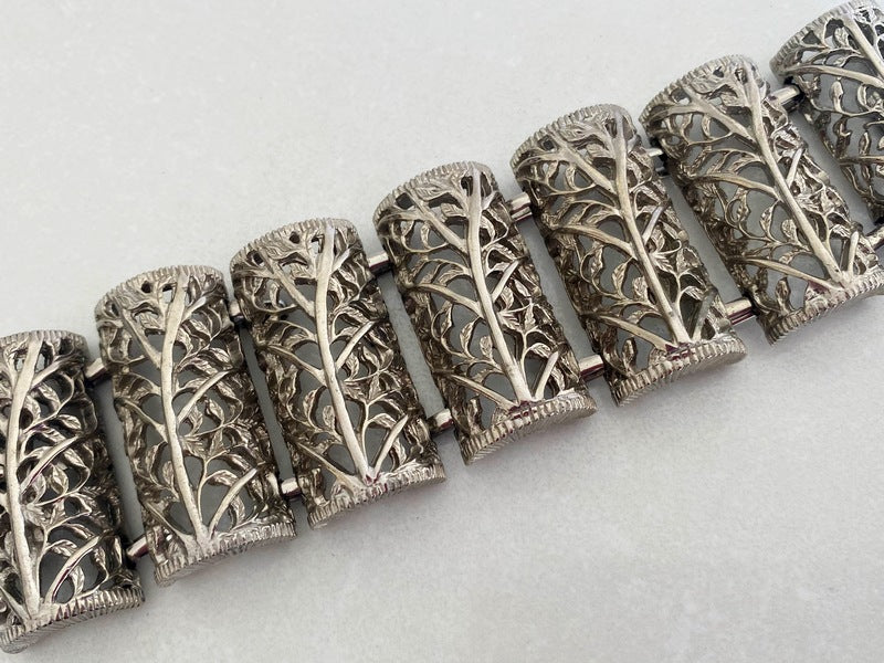 LUCIEN PICCARD Silver-Tone Open-Work 7-Panel Bracelet | Rare Find! - Busy Bowerbird