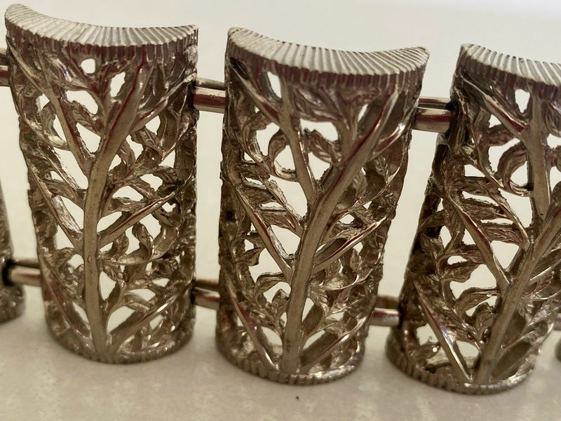 LUCIEN PICCARD Silver-Tone Open-Work 7-Panel Bracelet | Rare Find! - Busy Bowerbird