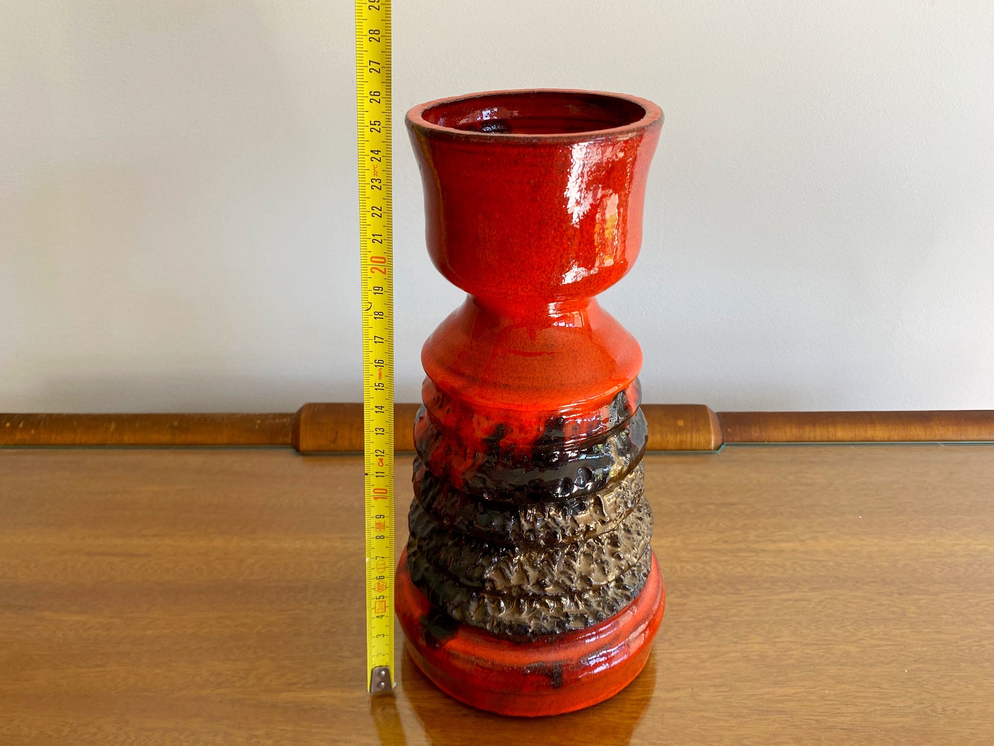 Ribbed Terracotta Vase with LAVA-STYLE Orange & Black Glaze - Busy Bowerbird