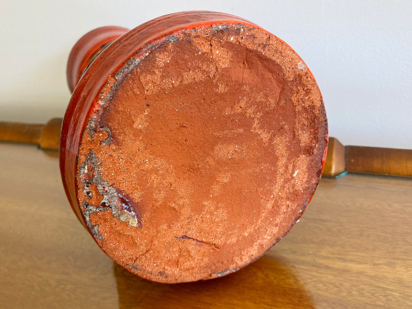 Ribbed Terracotta Vase with LAVA-STYLE Orange & Black Glaze - Busy Bowerbird