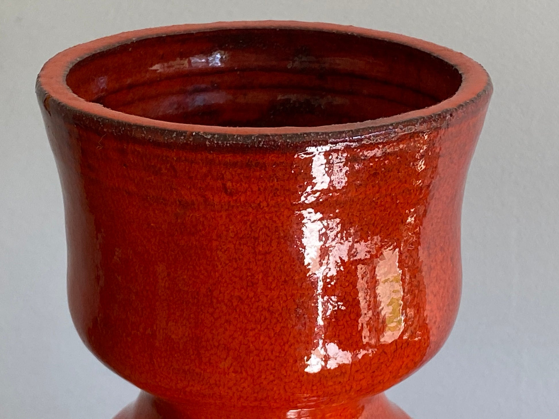 Ribbed Terracotta Vase with LAVA-STYLE Orange & Black Glaze - Busy Bowerbird