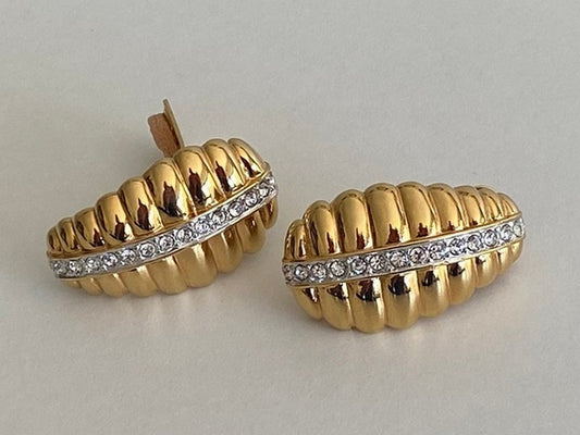 1980s NOLAN MILLER Gold-Tone Crystal Clip Earrings | Elegant & Classy - Busy Bowerbird