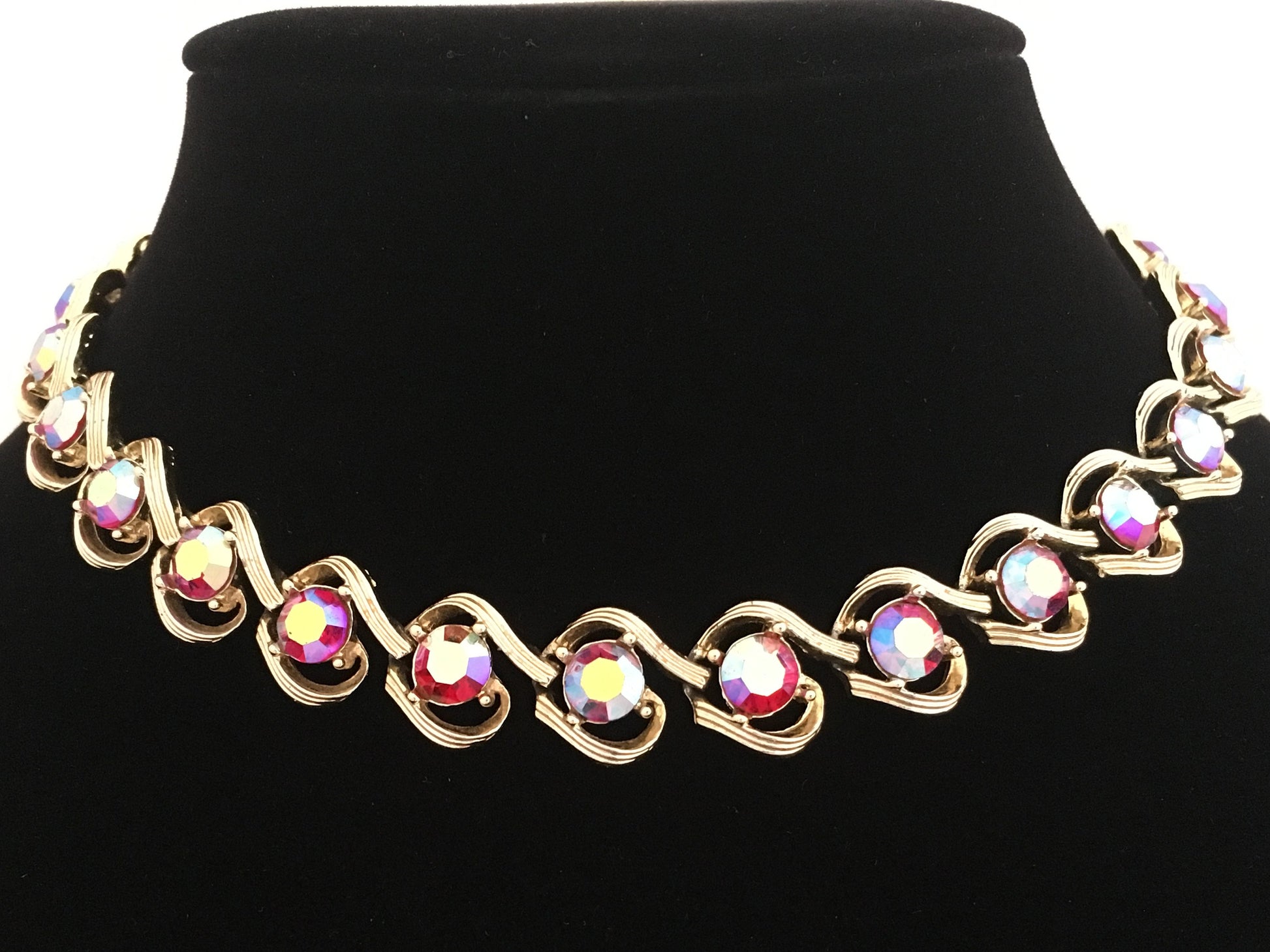 1950s KRAMER Aurora Borealis Rhinestone Choker & Earring Set - Busy Bowerbird