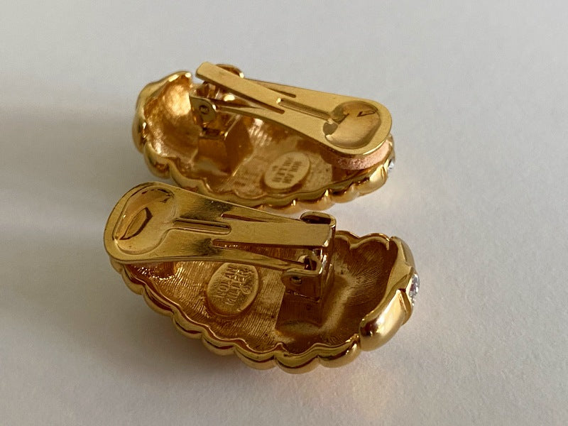 1980s NOLAN MILLER Gold-Tone Crystal Clip Earrings | Elegant & Classy - Busy Bowerbird