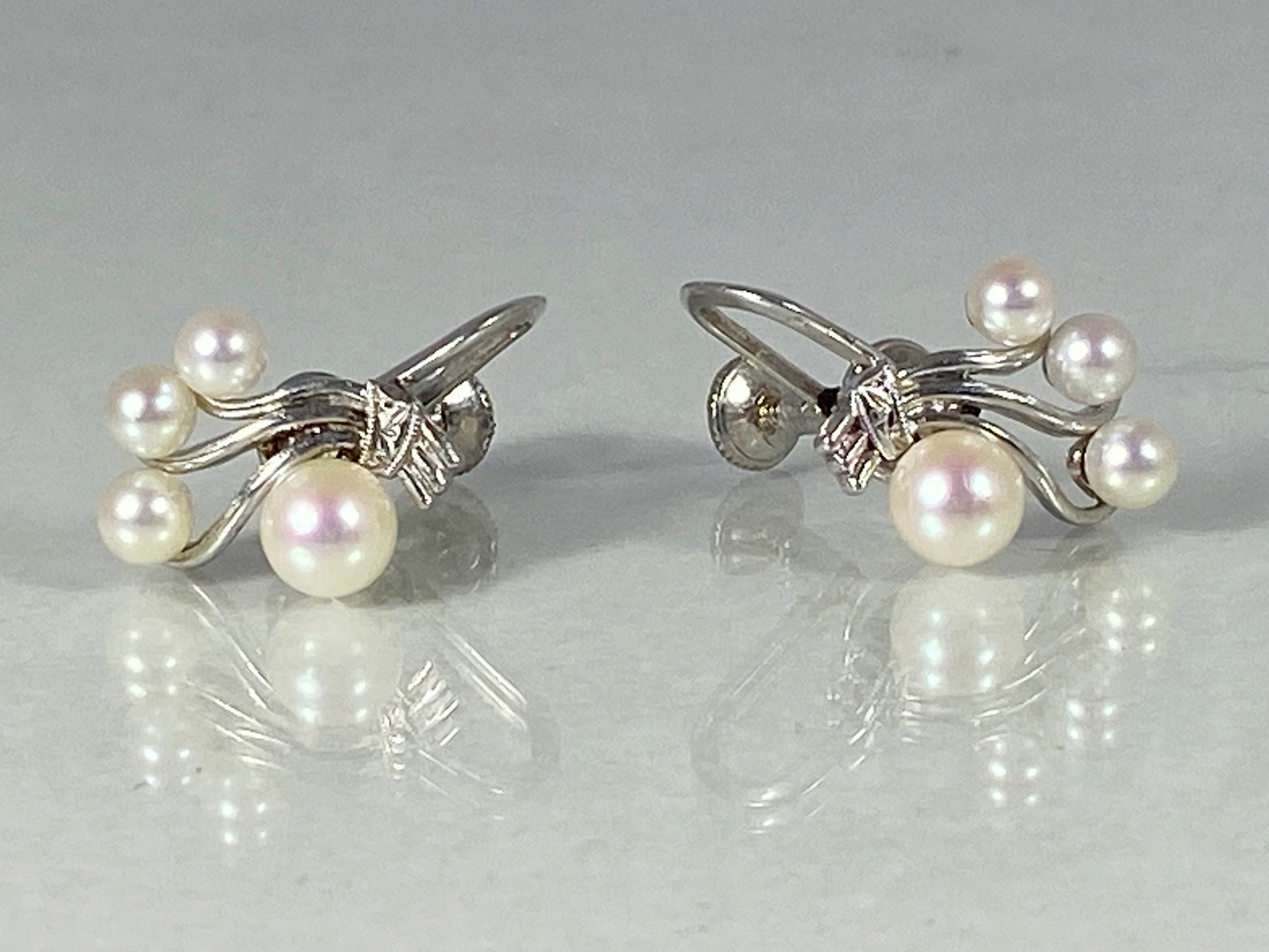 1950s Sterling Silver Earrings with Cultivated Pearls | Classic Elegance! - Busy Bowerbird