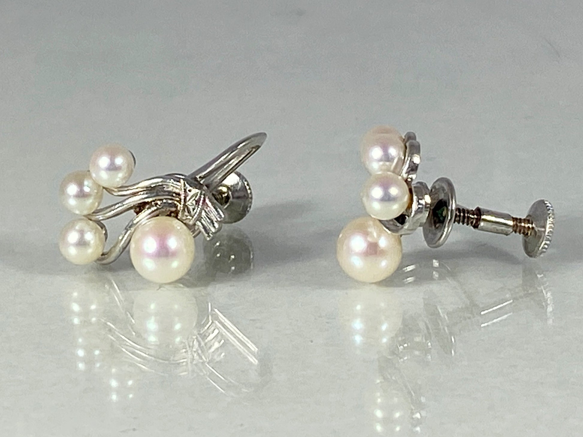 1950s Sterling Silver Earrings with Cultivated Pearls | Classic Elegance! - Busy Bowerbird