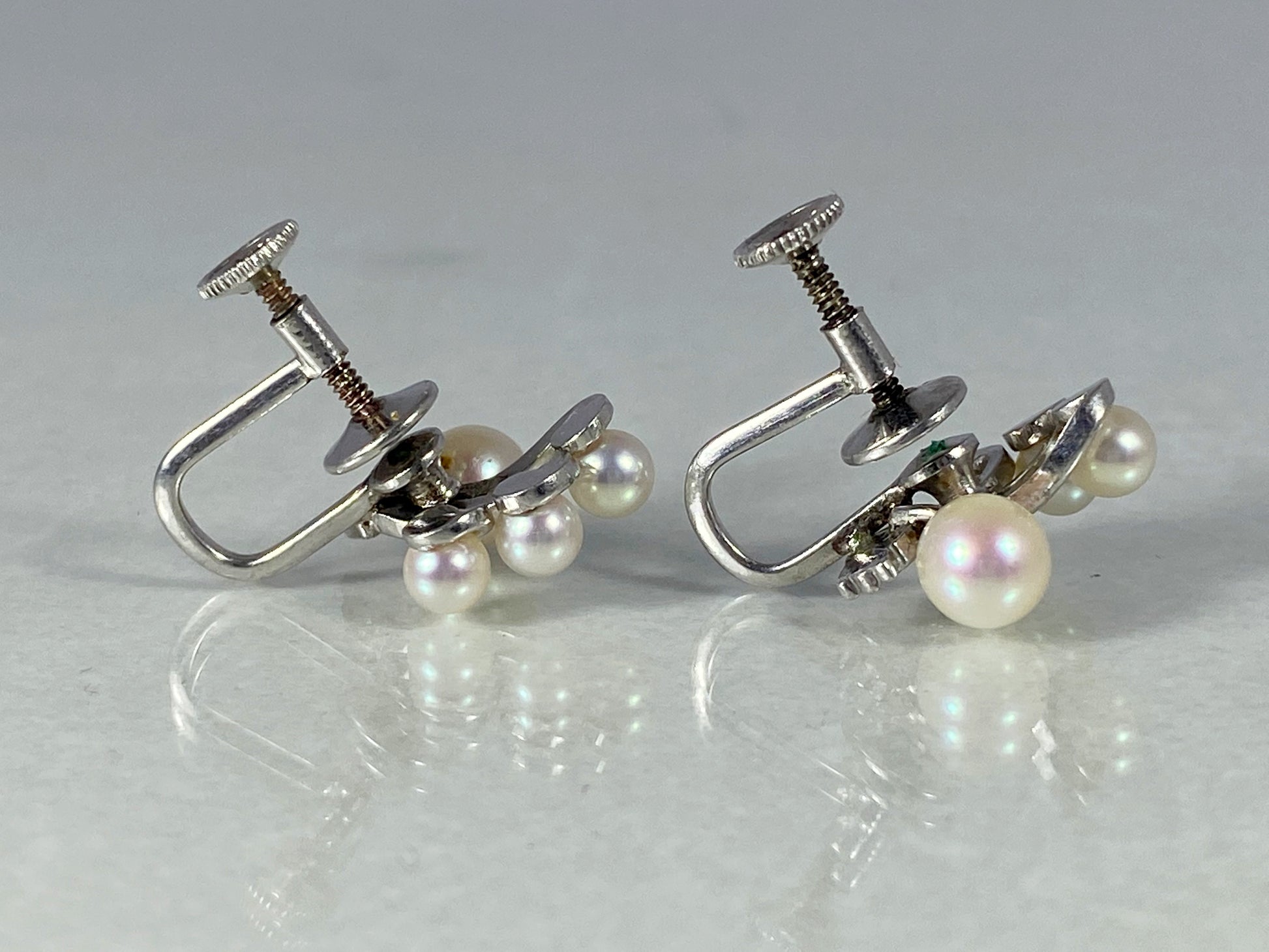 1950s Sterling Silver Earrings with Cultivated Pearls | Classic Elegance! - Busy Bowerbird