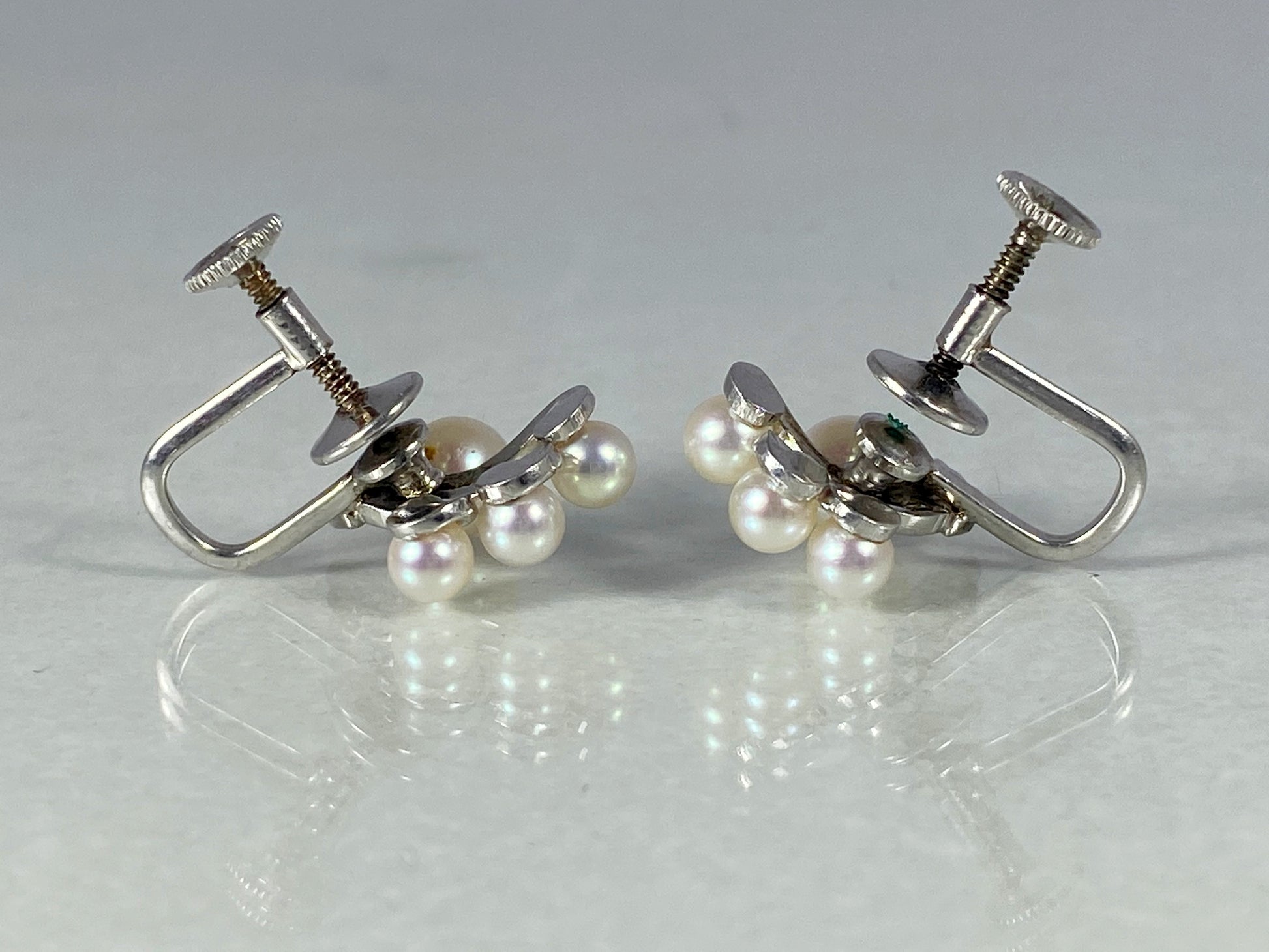 1950s Sterling Silver Earrings with Cultivated Pearls | Classic Elegance! - Busy Bowerbird