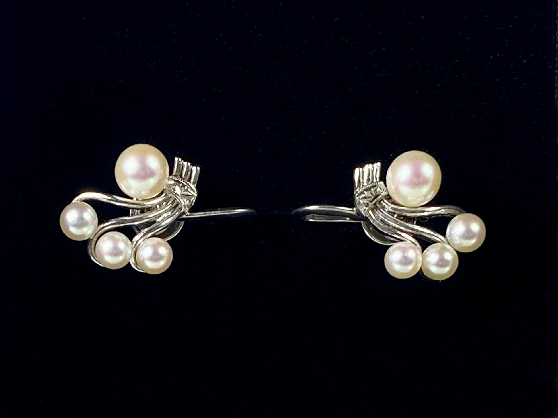 1950s Sterling Silver Earrings with Cultivated Pearls | Classic Elegance! - Busy Bowerbird