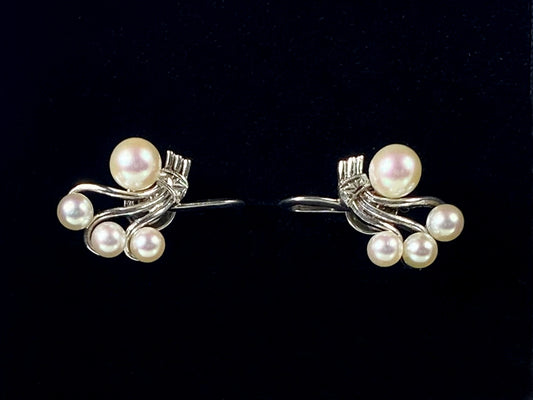 1950s Sterling Silver Earrings with Cultivated Pearls | Classic Elegance! - Busy Bowerbird