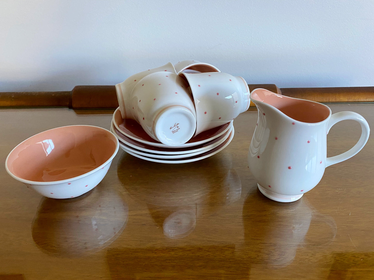 1950s SUSIE COOPER Pink & White, Raised Dot Design Coffee Service (x4) - Busy Bowerbird