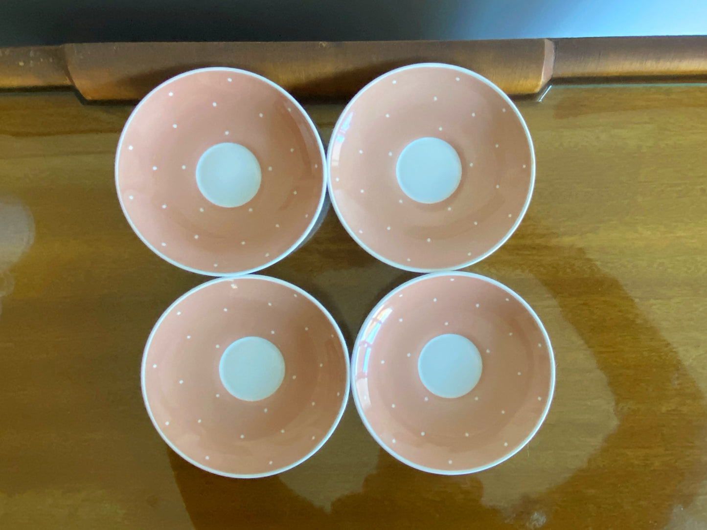 1950s SUSIE COOPER Pink & White, Raised Dot Design Coffee Service (x4) - Busy Bowerbird