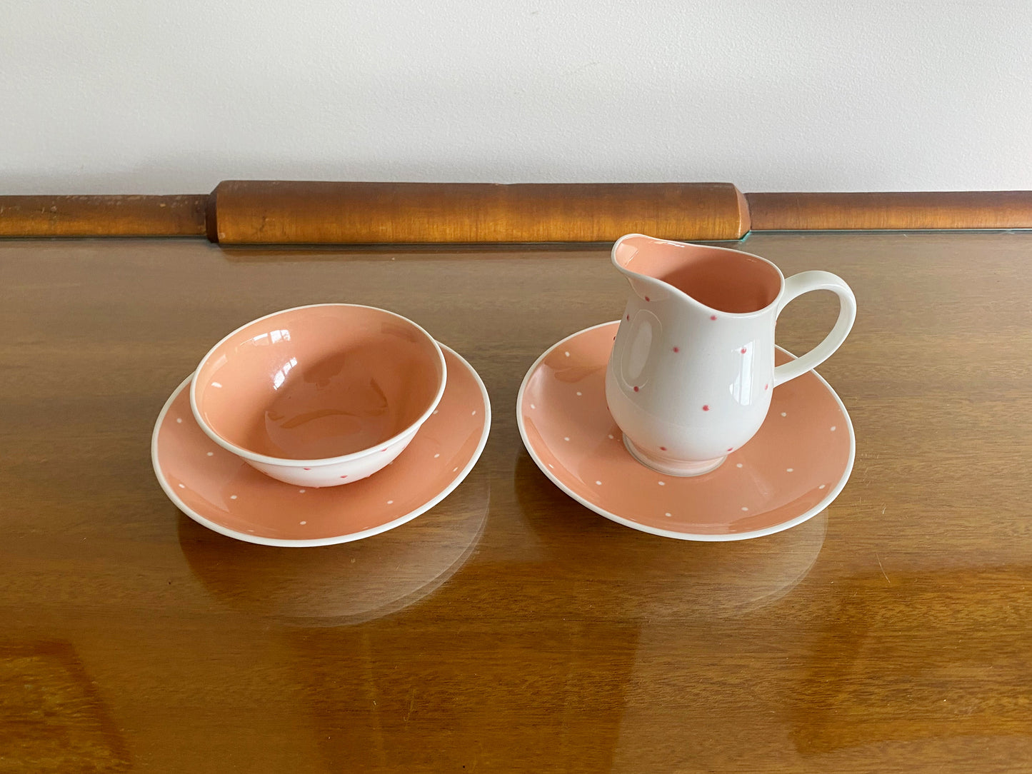 1950s SUSIE COOPER Pink & White, Raised Dot Design Coffee Service (x4) - Busy Bowerbird