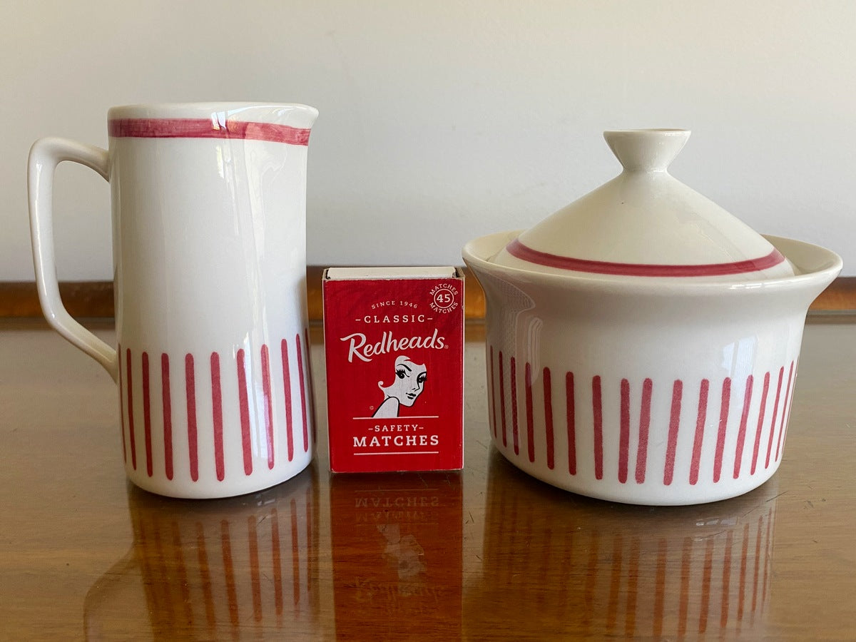 1950s RÖRSTRAND 'Kadett' Red Stripe Coffee Service Designed by Hertha Bengtsson - Busy Bowerbird