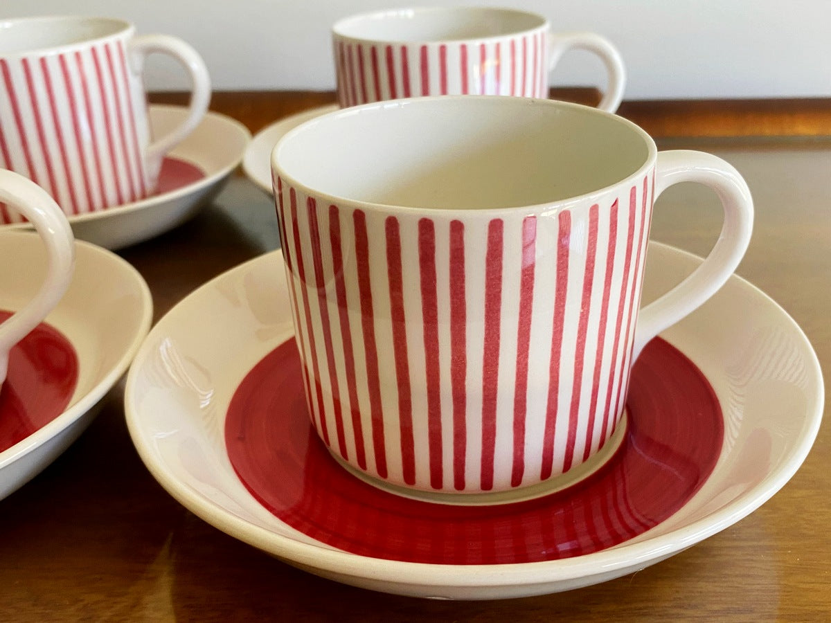 1950s RÖRSTRAND 'Kadett' Red Stripe Coffee Service Designed by Hertha Bengtsson - Busy Bowerbird