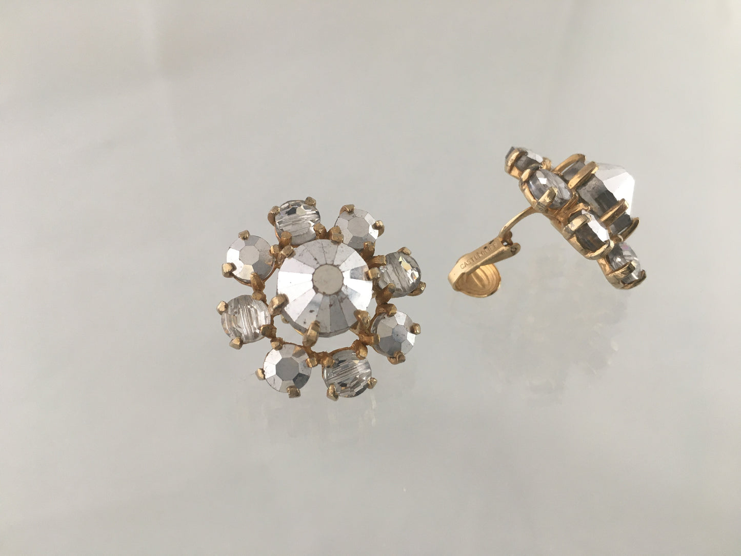 Vintage CASTLECLIFF Round Clear Crystal Statement Clip-On Earrings - Busy Bowerbird
