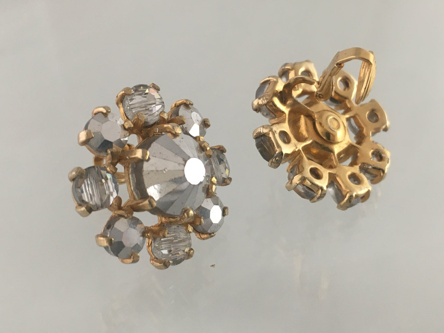 Vintage CASTLECLIFF Round Clear Crystal Statement Clip-On Earrings - Busy Bowerbird