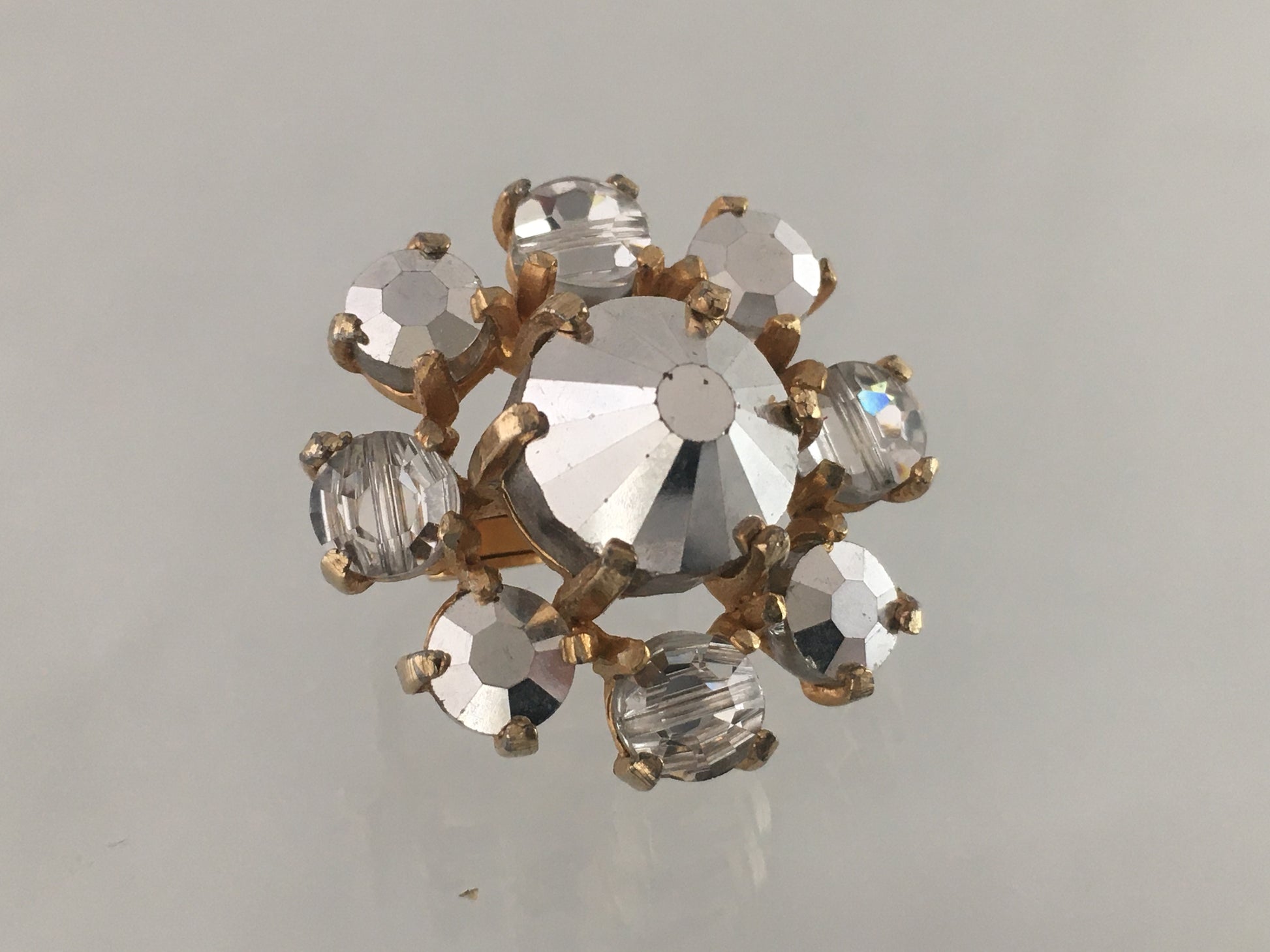 Vintage CASTLECLIFF Round Clear Crystal Statement Clip-On Earrings - Busy Bowerbird